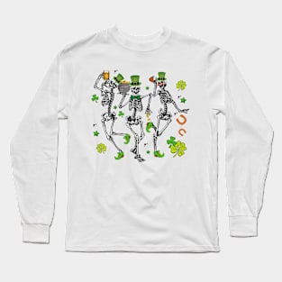 St. Patrick's Day Happy Skeleton Long Sleeve T-Shirt